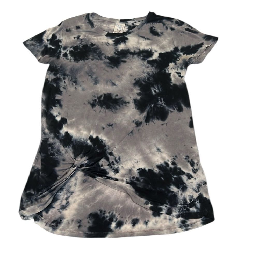 Time & Tru size small short sleeve black and grey tie dye knot front tunic EUC